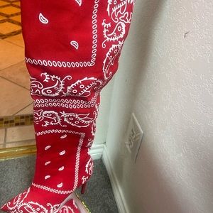 Red Bandanna Fashion Nova Thigh High Boots